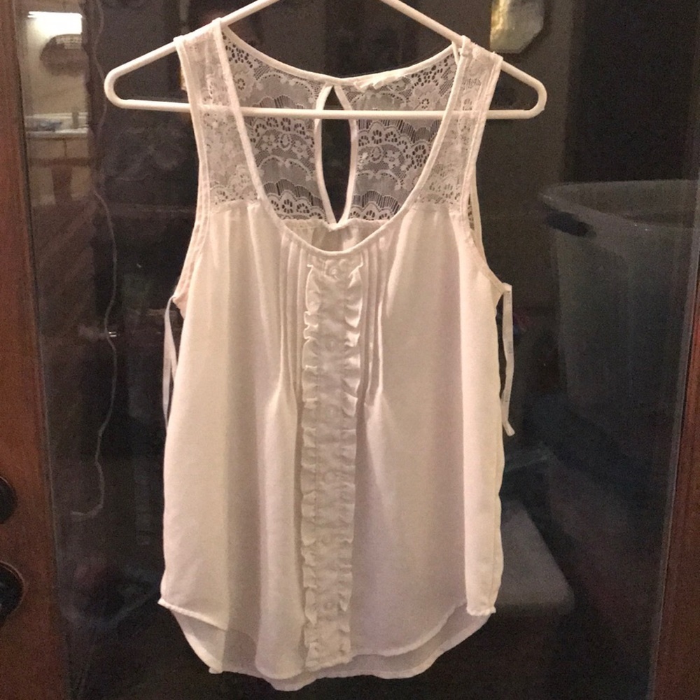 Edge White Tank Top Blouse Lace Straps Back